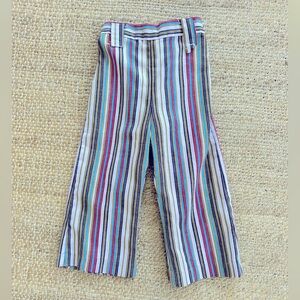 Vintage 70s striped bell bottoms bright blue wide leg pant, elastic waist 2